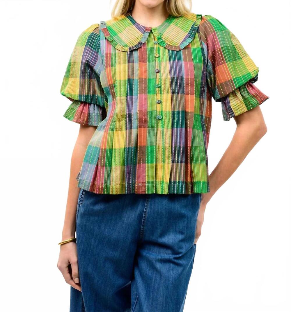 NEW IVY JANE blocks of plaid top in multi